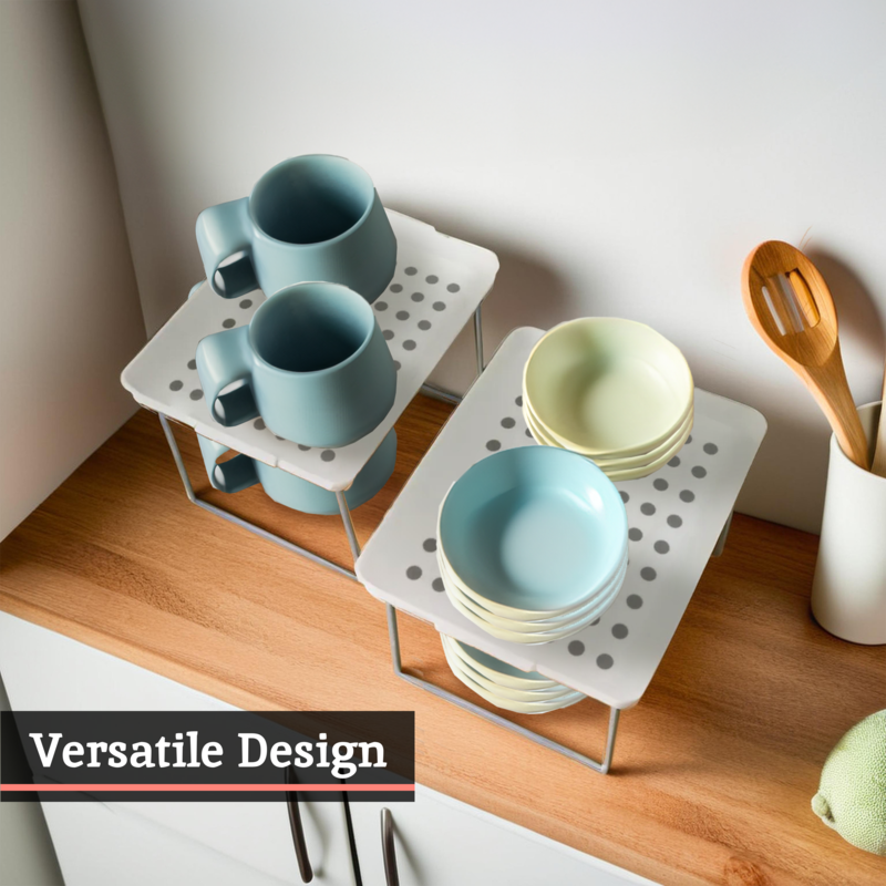 Orsina Foldable Cabinet Organisers – Set of 2 Non-Slip Kitchen Racks