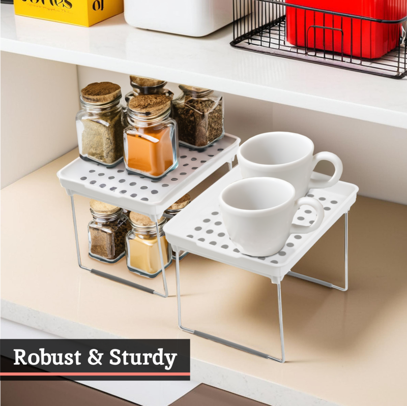 Orsina Foldable Cabinet Organisers – Set of 2 Non-Slip Kitchen Racks