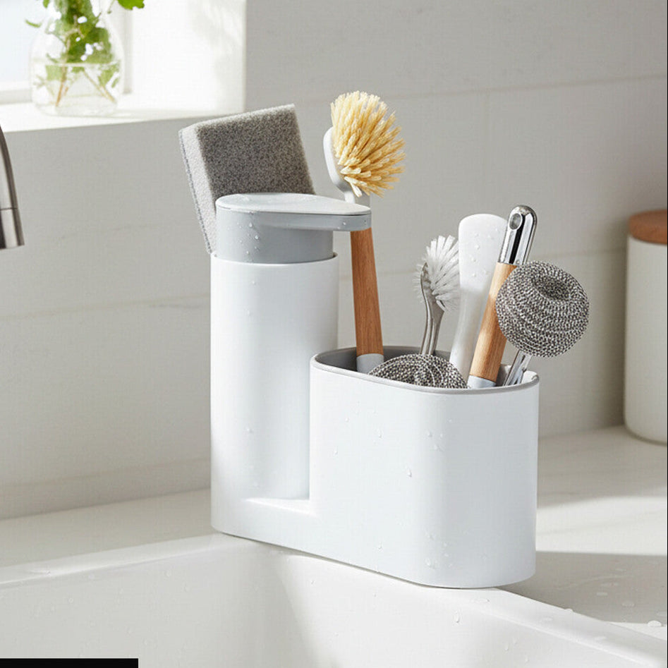 Orsina Romm Sink Tidy | Grey Kitchen Organiser with Soap Dispenser