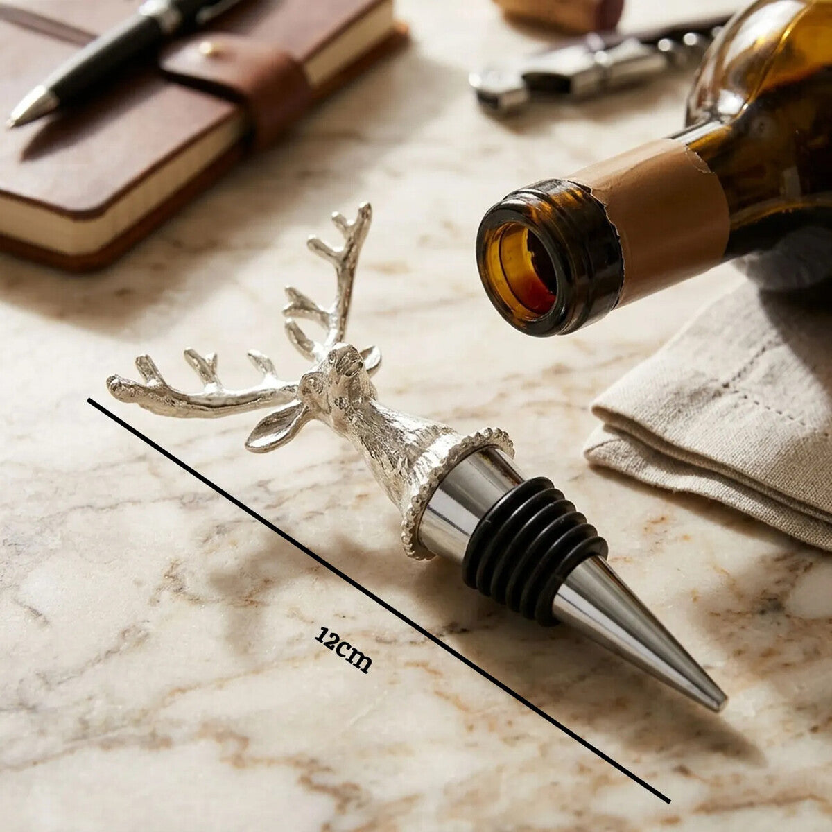 Orsina Patrin Stag Wine Bottle Stopper – Black and Silver Bar Accessory