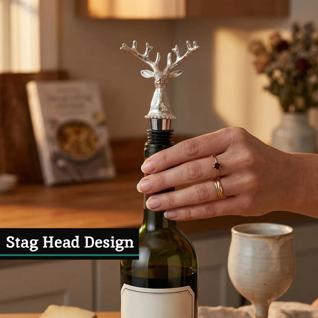 Orsina Patrin Stag Wine Bottle Stopper – Black and Silver Bar Accessory