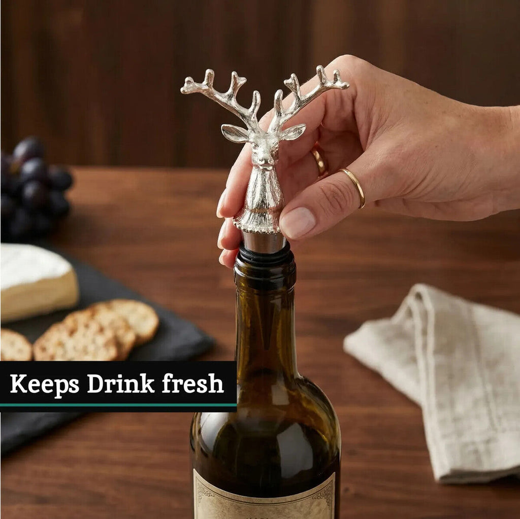 Orsina Patrin Stag Wine Bottle Stopper – Black and Silver Bar Accessory