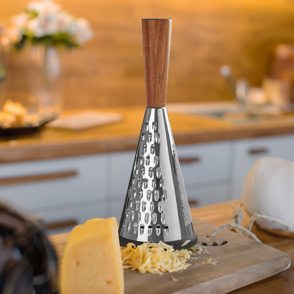 Orsina Round Cheese Grater with Acacia Wood Handle – Modern Retro Style