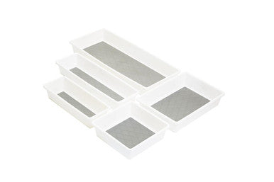 Orsina Romm Set of 5 Plastic Drawer Organisers – White Non-Slip Trays
