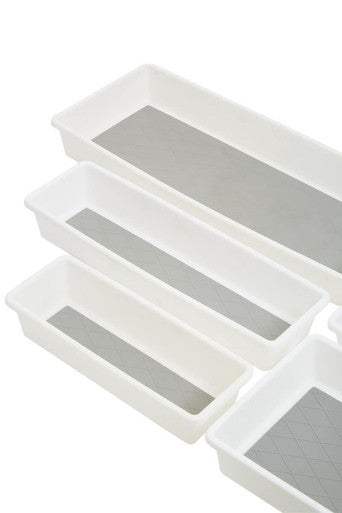 Orsina Romm Set of 5 Plastic Drawer Organisers – White Non-Slip Trays