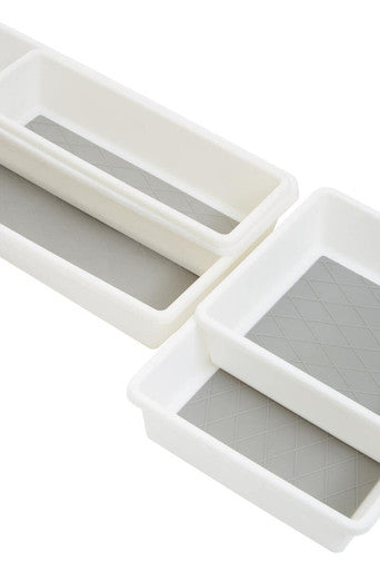 Orsina Romm Set of 5 Plastic Drawer Organisers – White Non-Slip Trays