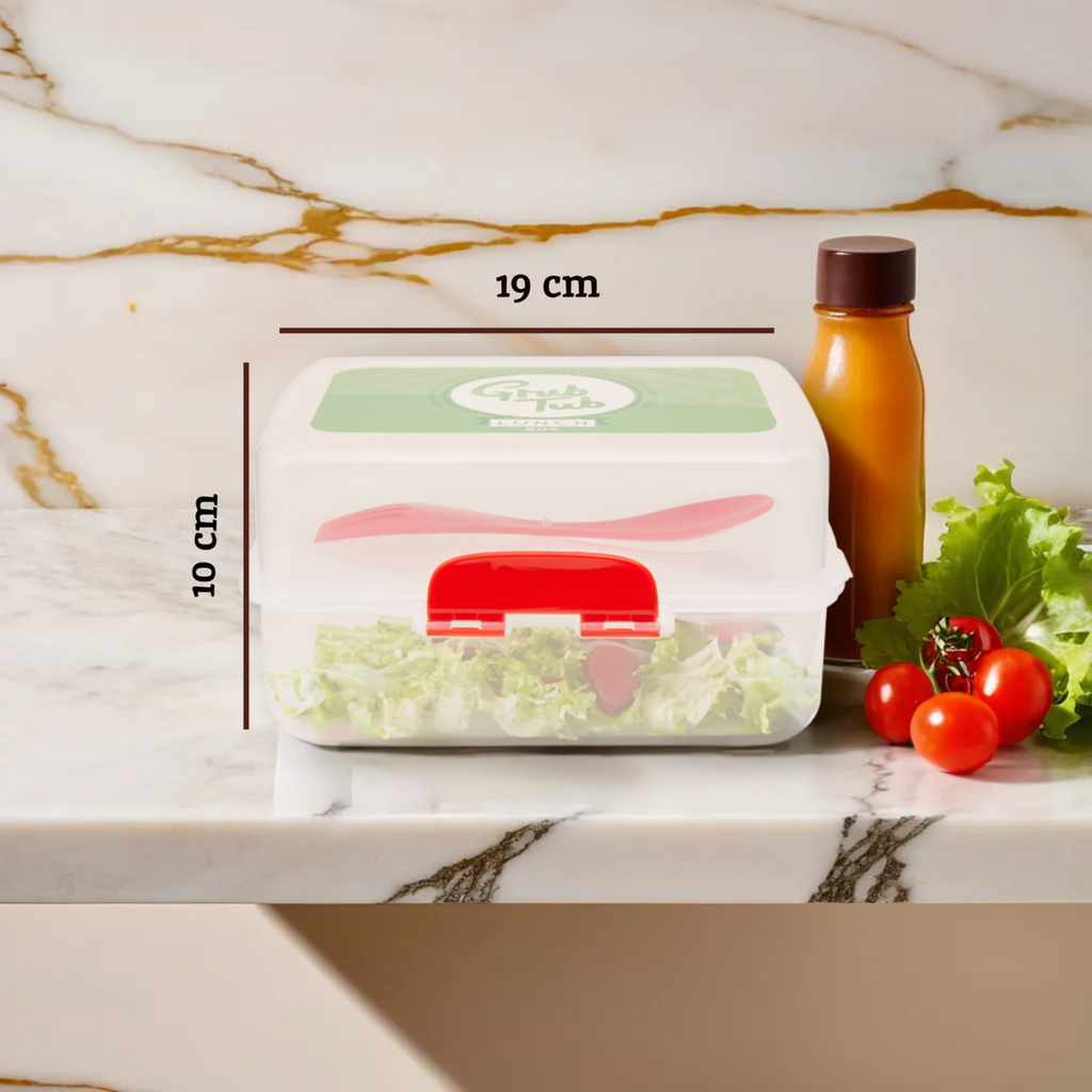 Orsina Grub Tub 3-Compartment Lunch Box with Spork | Clear Plastic