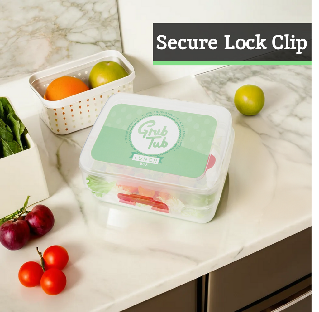 Orsina Grub Tub 3-Compartment Lunch Box with Spork | Clear Plastic