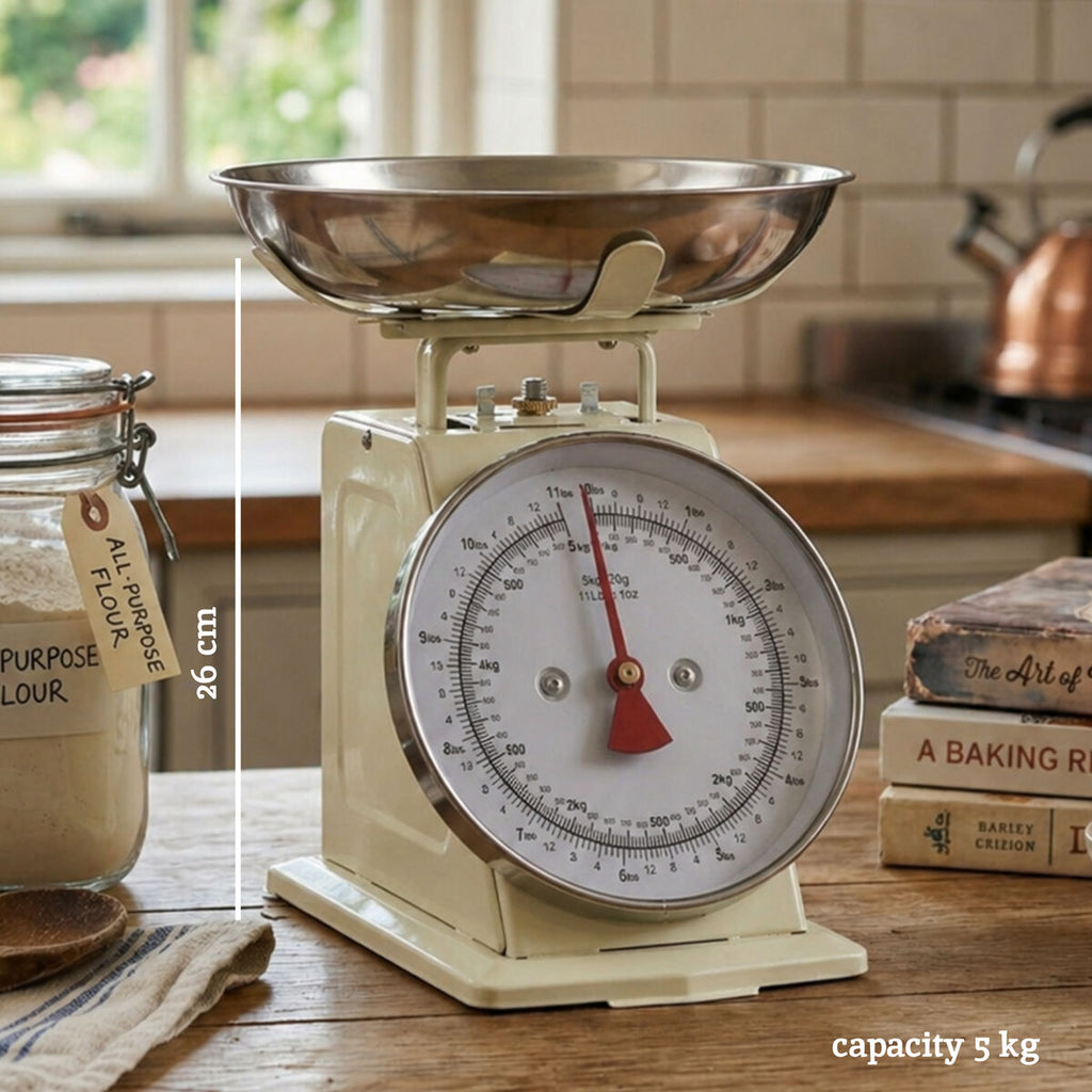 Orsina Olivier Retro Kitchen Scale – 5kg Analogue Dial in Cream