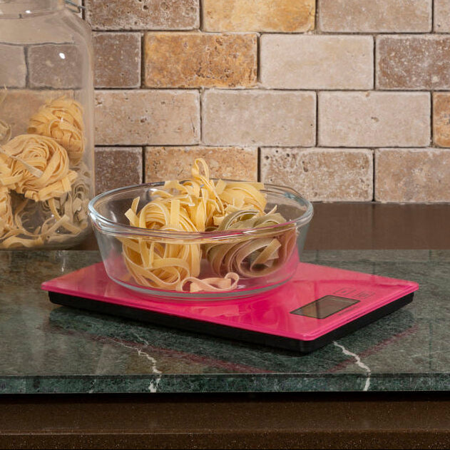 Orsina Zing Hot Pink Glass Kitchen Scale – Slim Rectangular Food Scale