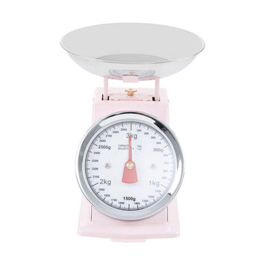 Orsina Olivier Retro Kitchen Scale – 3kg Analogue Dial, Pastel Pink