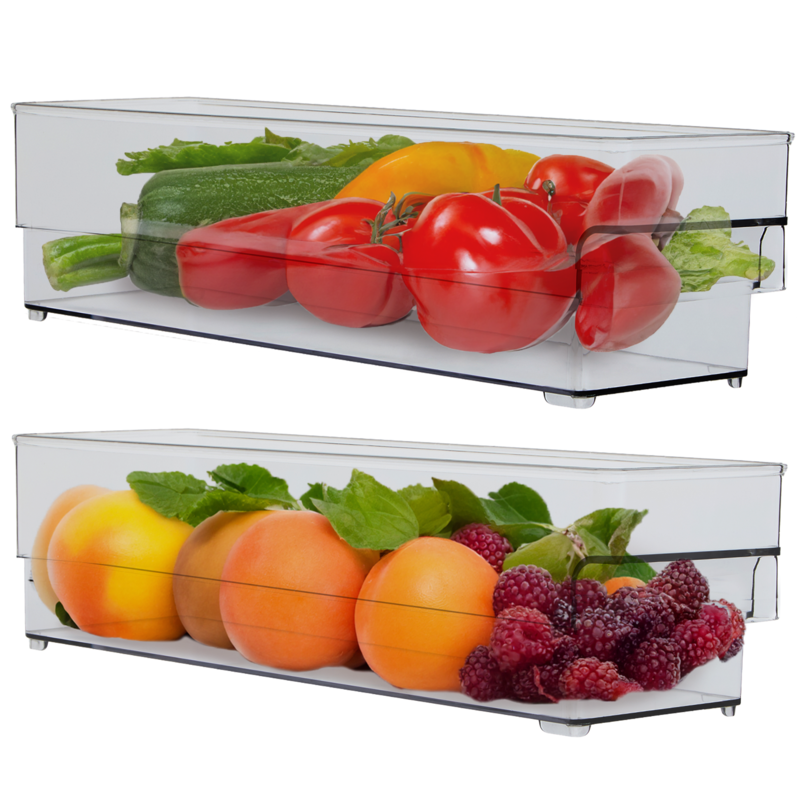 Orsina Stackable Fridge Storage Trays – Clear Plastic Organizers (Set of 2)