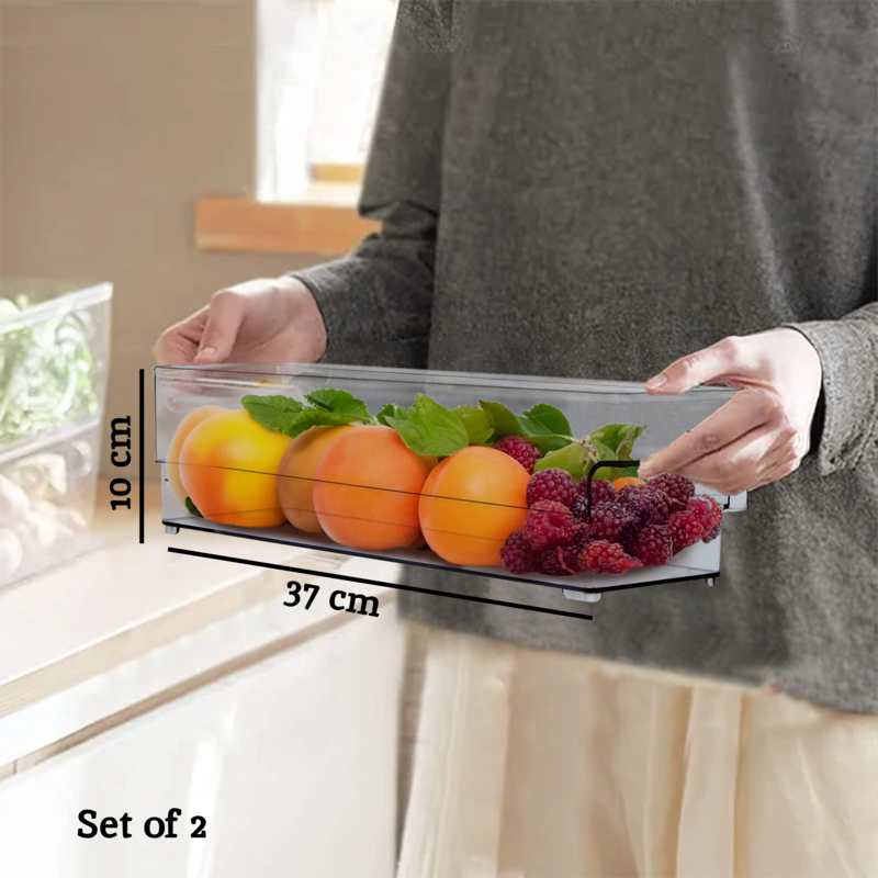Orsina Stackable Fridge Storage Trays – Clear Plastic Organizers (Set of 2)