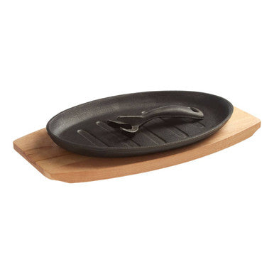 Orsina Cast Iron Small Sizzler Dish with Wooden Tray and Handle