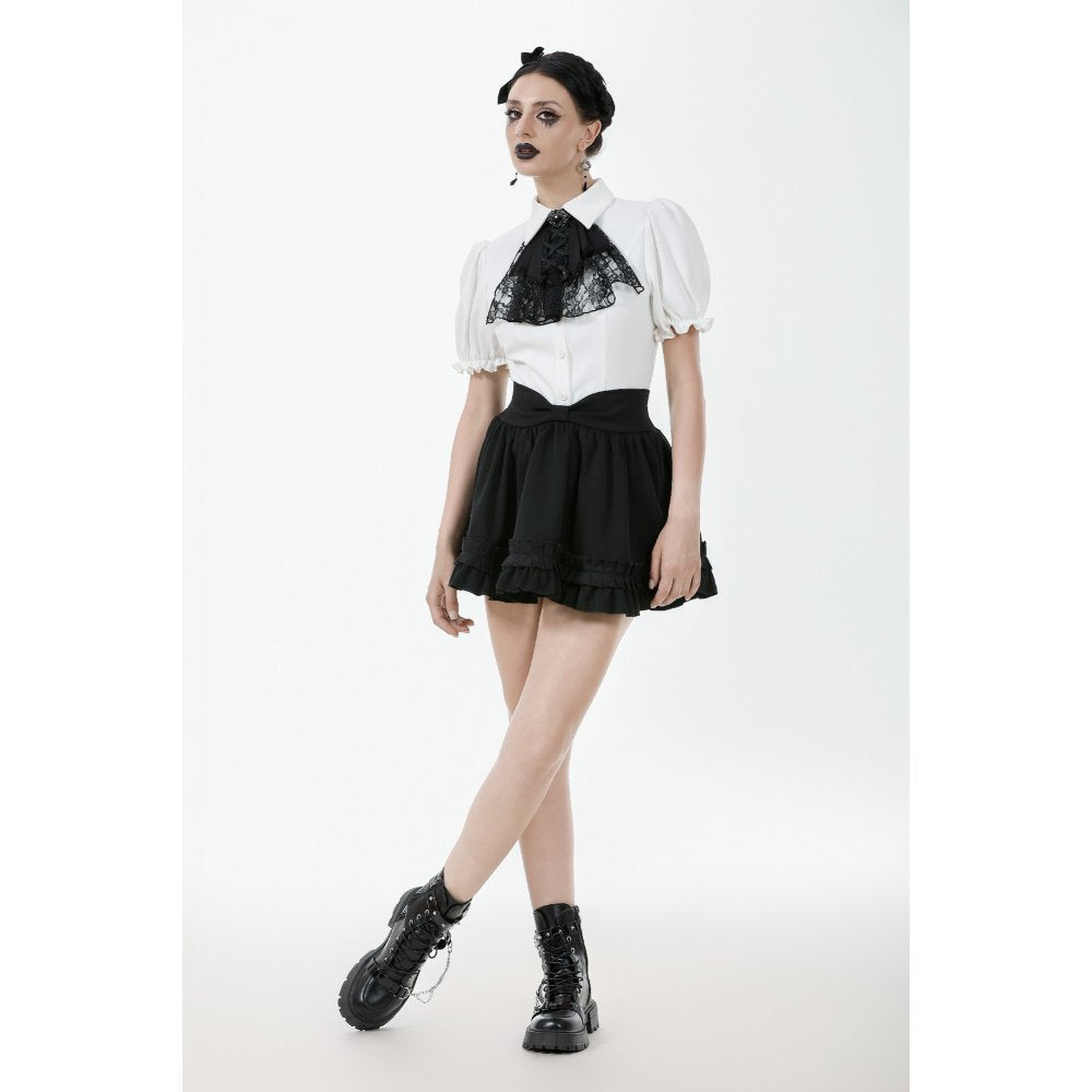 Dark in Love Black Ruffled Mini Skirt – High-Waisted Lolita Style