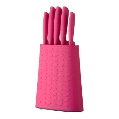 Orsina 5-Piece Hot Pink Knife Block Set | Stainless Steel Cutlery