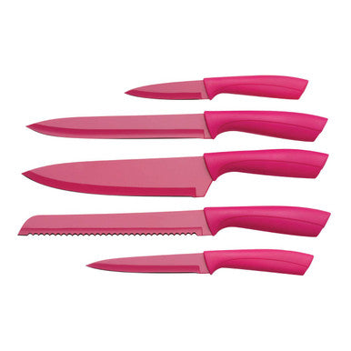 Orsina 5-Piece Hot Pink Knife Block Set | Stainless Steel Cutlery