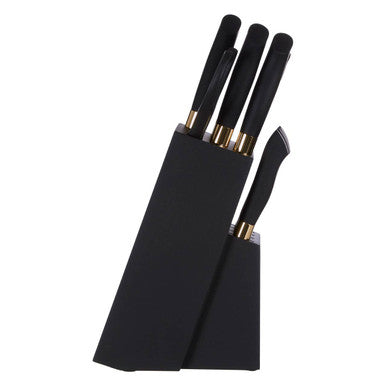 Orsina Corsico 11-Piece Stainless Steel Knife Set with Block, Black/Gold