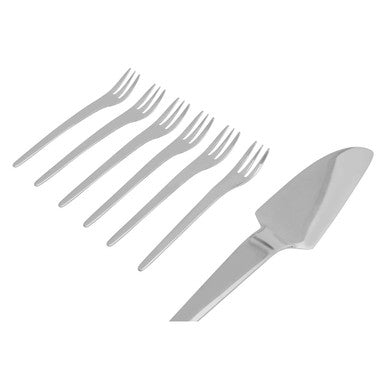 Orsina Curve Stainless Steel Cake Server and Forks Set | Silver