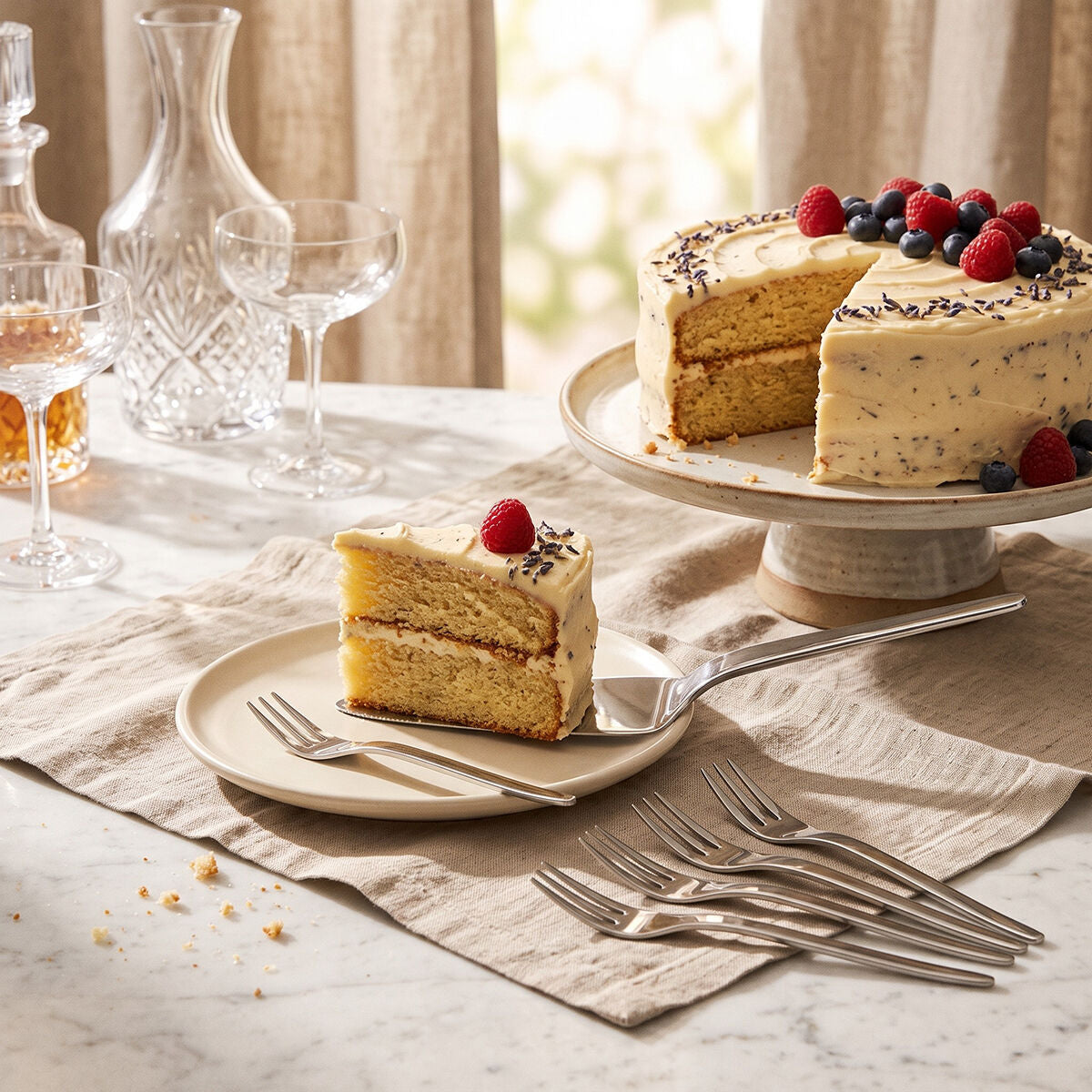 Orsina Curve Stainless Steel Cake Server and Forks Set | Silver