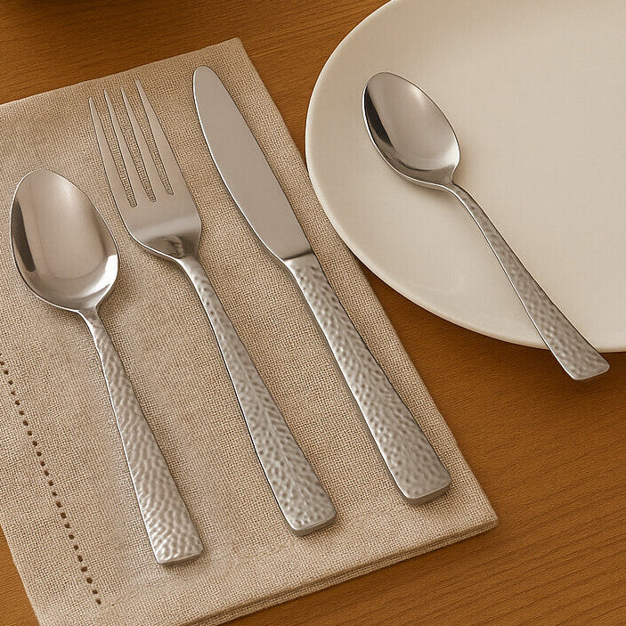 Orsina Martello Hammered 24 Piece Cutlery Set | Stainless Steel
