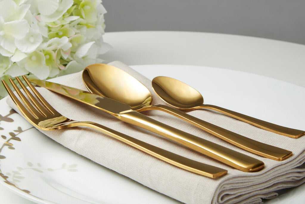 Orsina Avie Glow 16-Piece Gold Cutlery Set | Stainless Steel Flatware