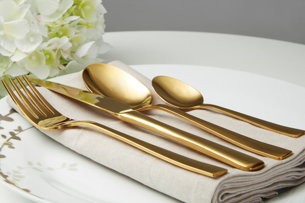 Orsina Avie Glow 16-Piece Gold Cutlery Set | Stainless Steel Flatware