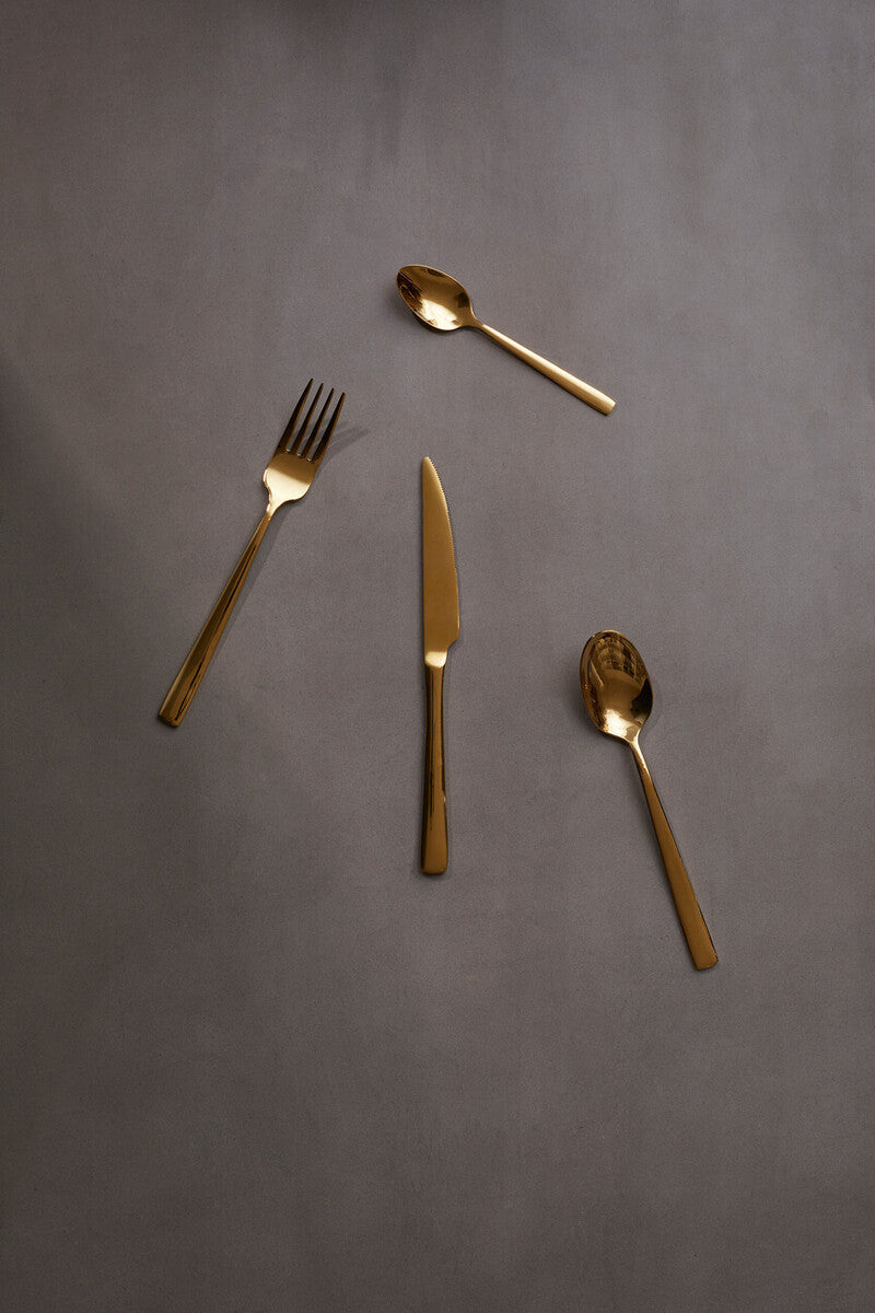 Orsina Avie Glow 16-Piece Gold Cutlery Set | Stainless Steel Flatware