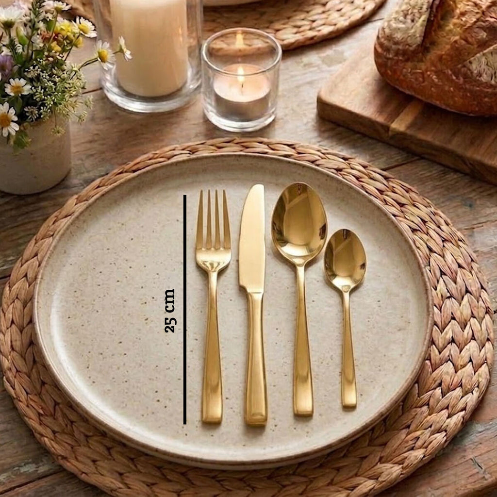 Orsina Avie Glow 16-Piece Gold Cutlery Set | Stainless Steel Flatware