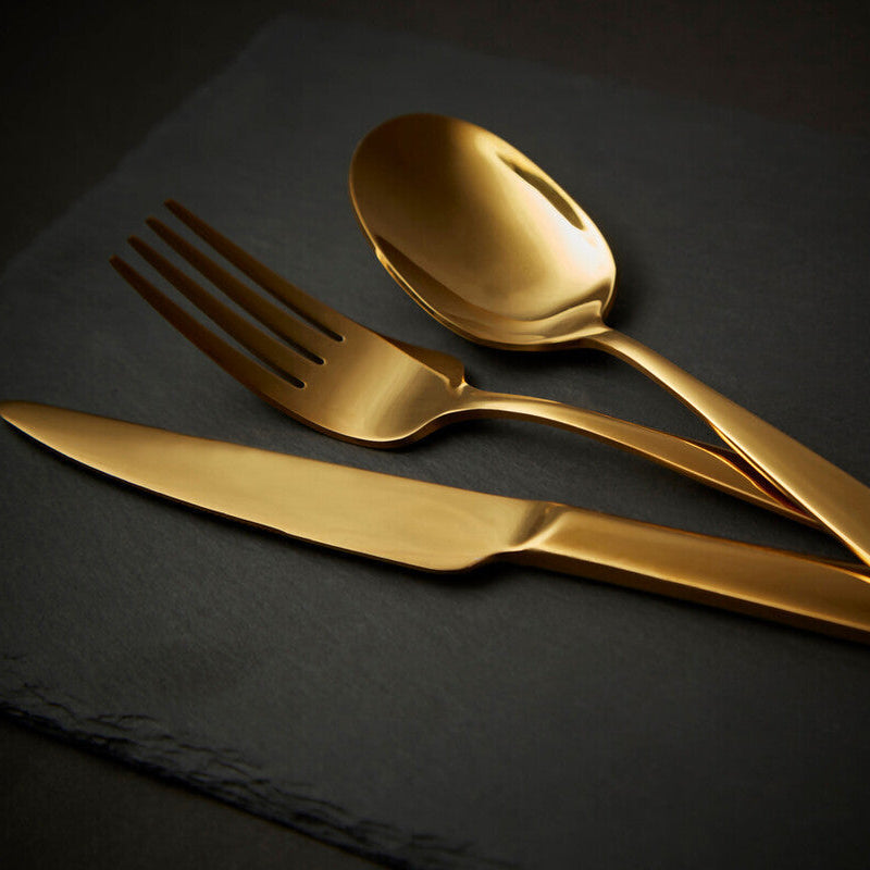 Orsina Avie Aura 16-Piece Gold Cutlery Set – Modern Stainless Flatware