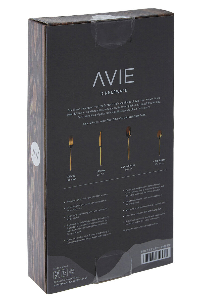 Orsina Avie Aura 16-Piece Gold Cutlery Set – Modern Stainless Flatware