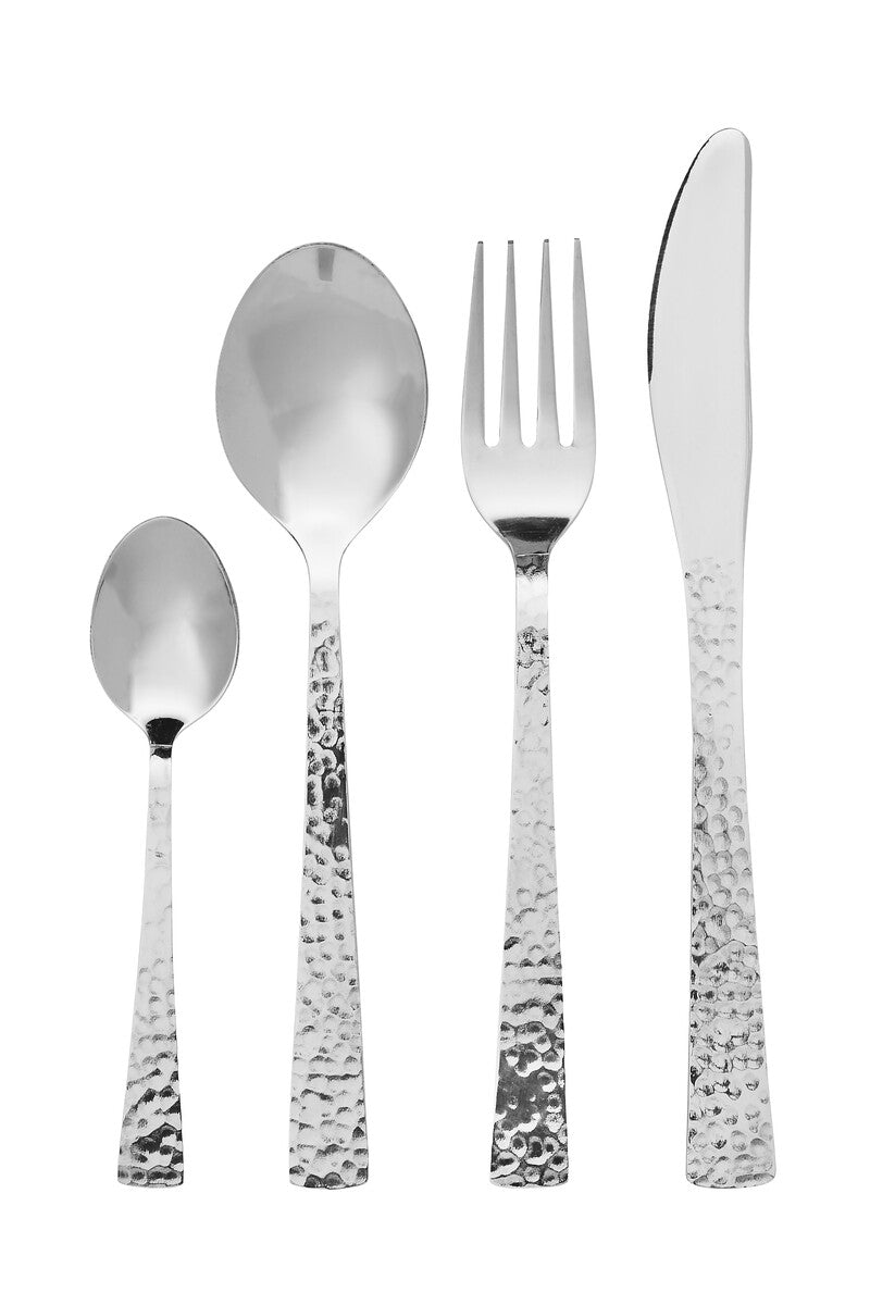 Orsina Martello 16-Piece Silver Stainless Steel Hammered Cutlery Set