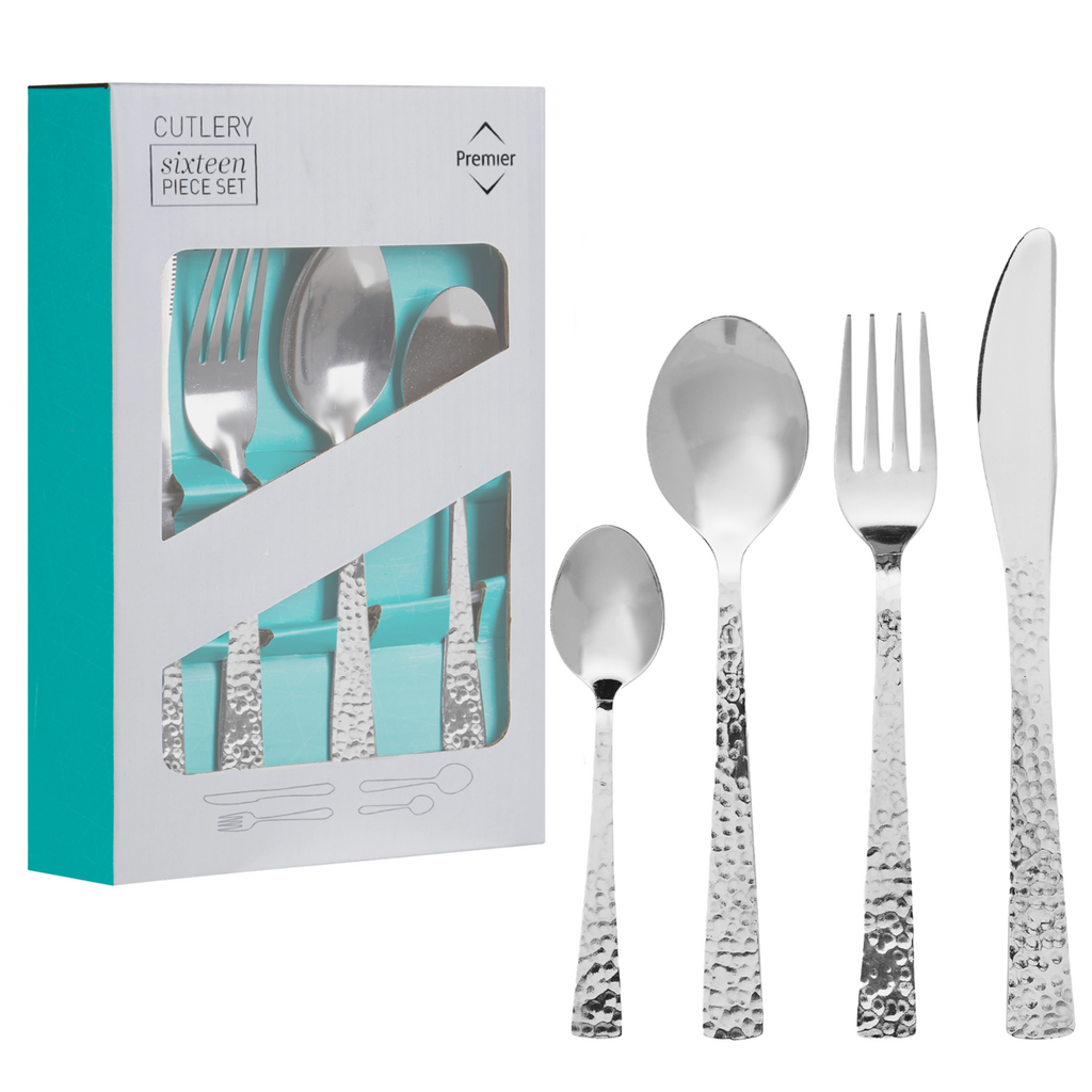Orsina Martello 16-Piece Silver Stainless Steel Hammered Cutlery Set