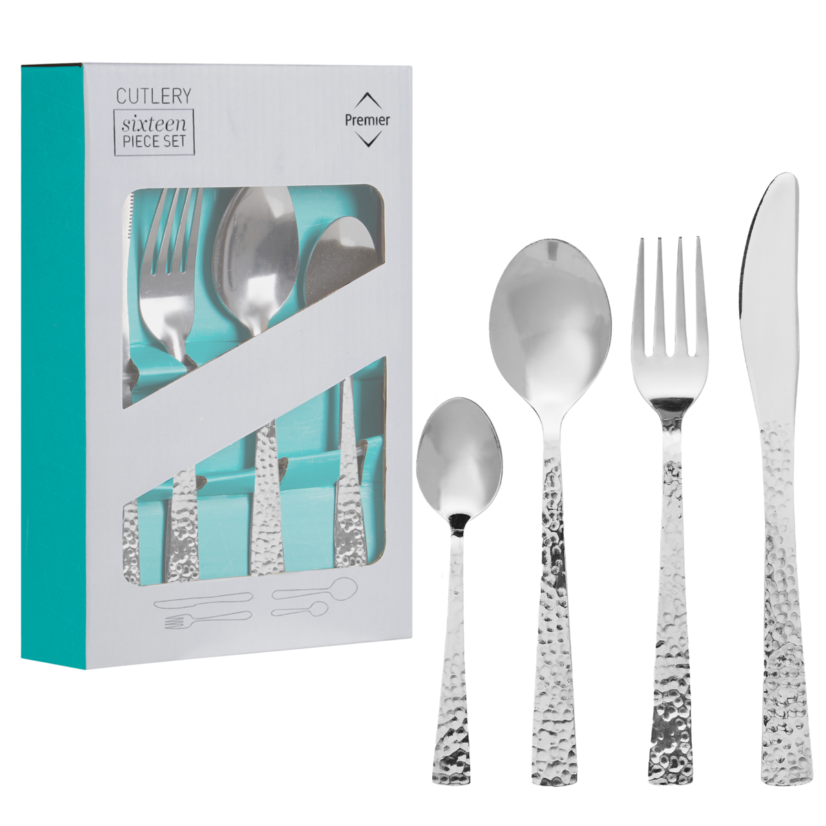 Orsina Martello 16-Piece Silver Stainless Steel Hammered Cutlery Set