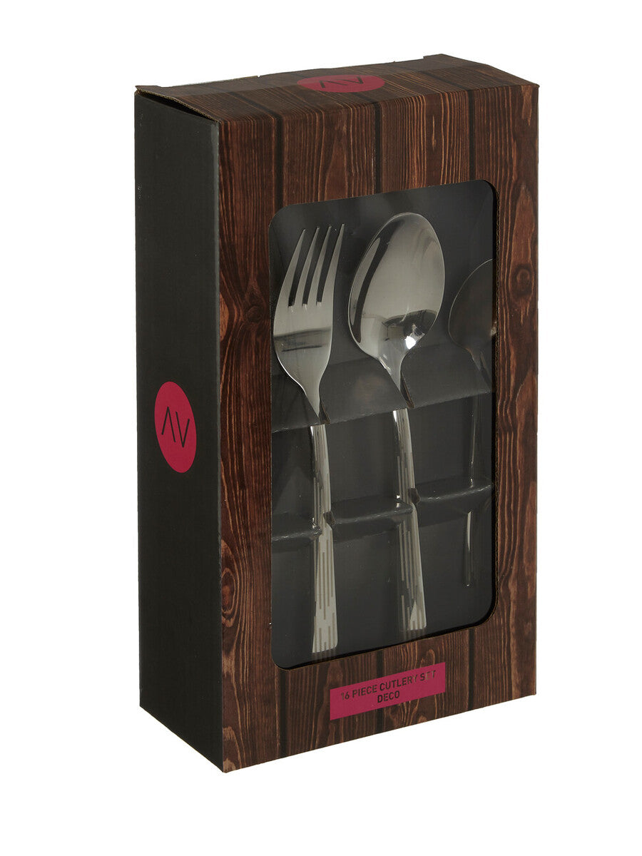 Orsina Avie 16 Piece Cutlery Set – Etched Deco Silver Flatware