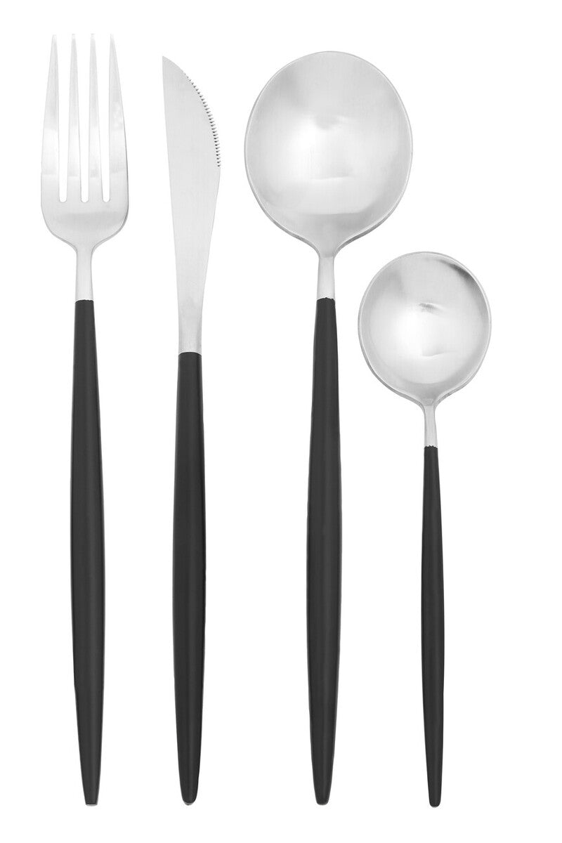 Orsina Avie 16-Piece Cutlery Set – Matte Black and Silver Flatware