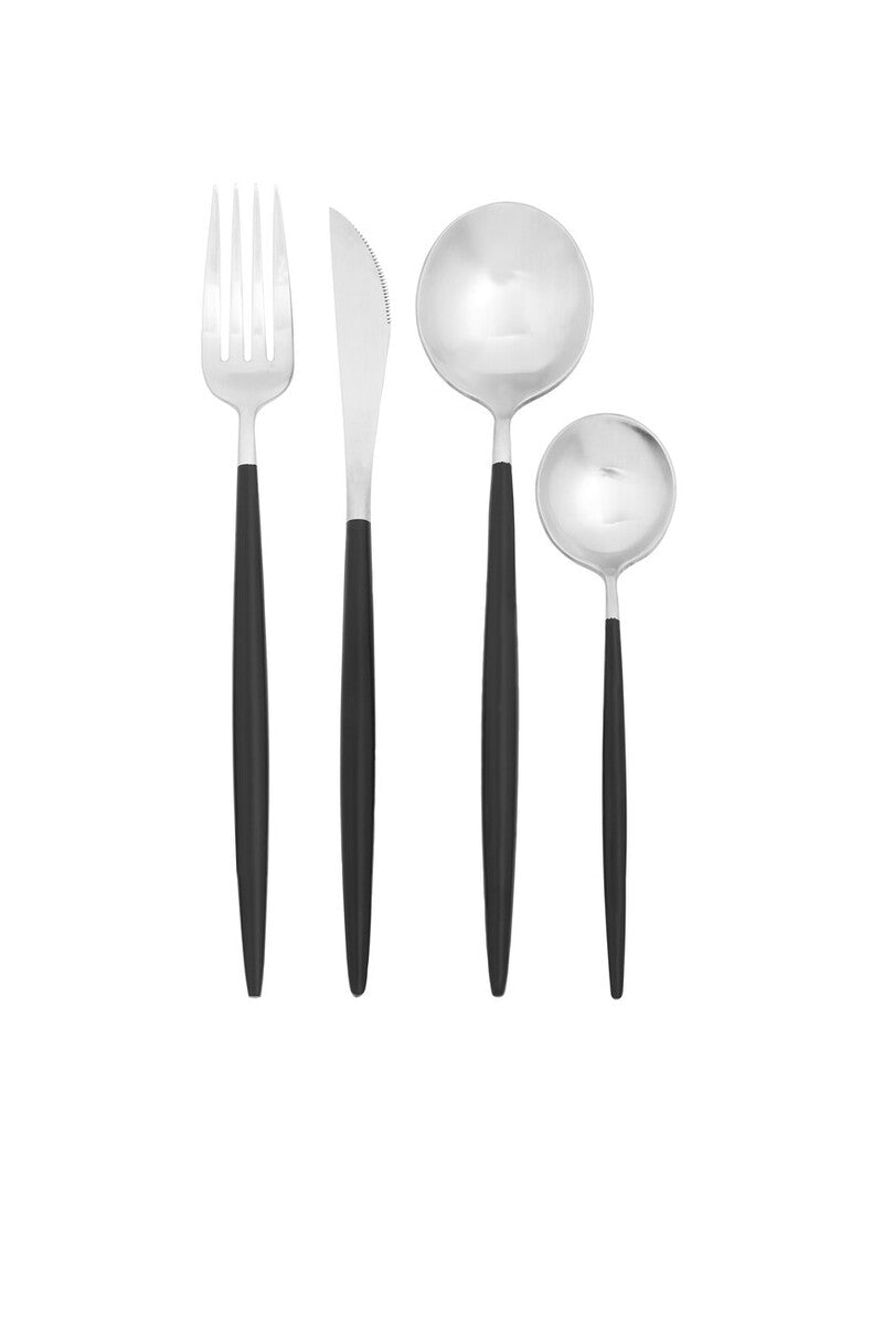 Orsina Avie 16-Piece Cutlery Set – Matte Black and Silver Flatware