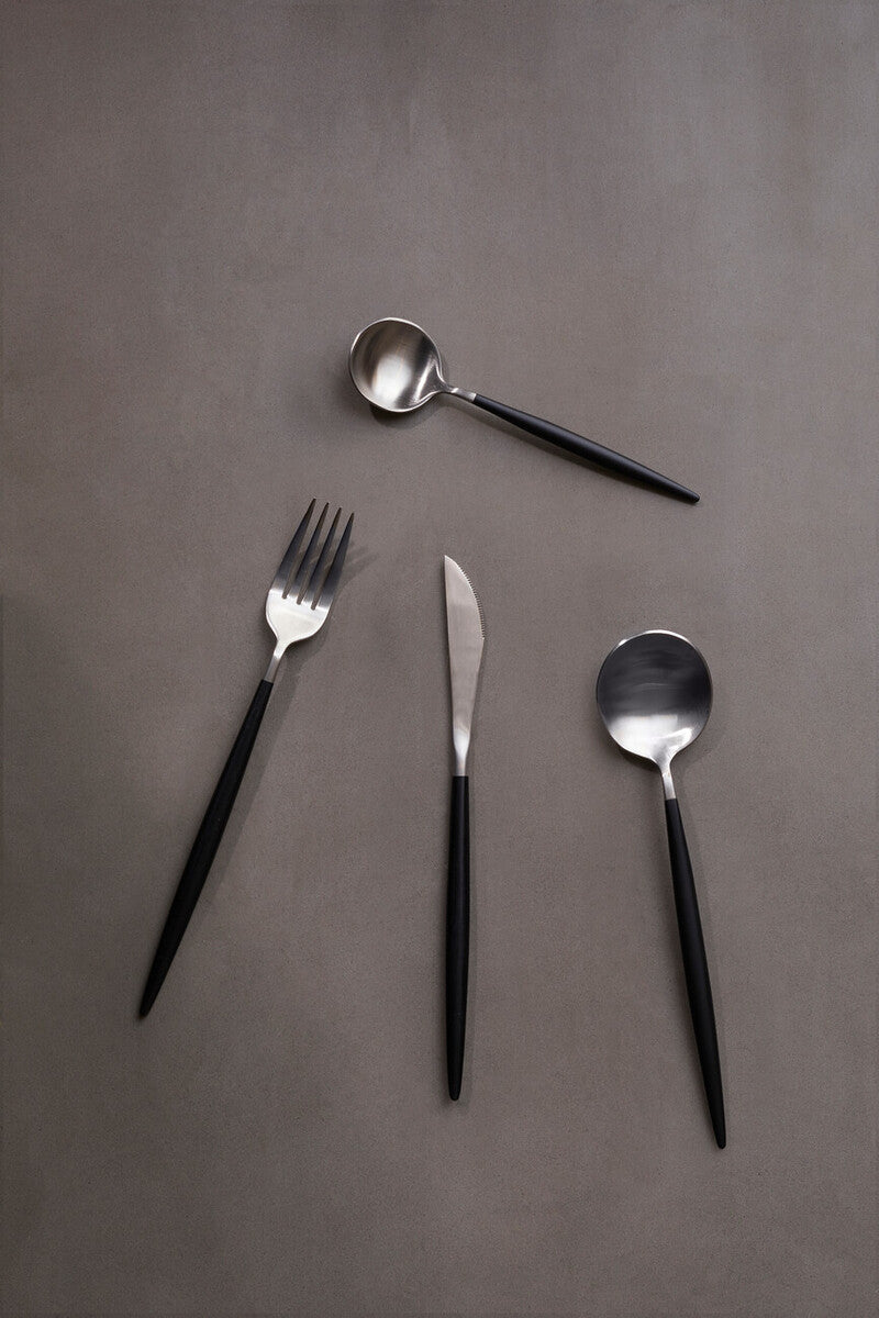 Orsina Avie 16-Piece Cutlery Set – Matte Black and Silver Flatware