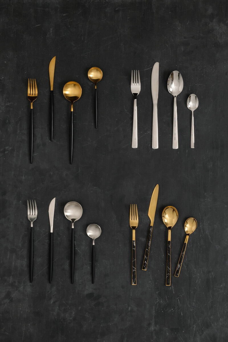 Orsina Avie 16-Piece Cutlery Set – Matte Black and Silver Flatware