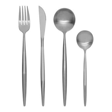 Orsina Modern Retro 16-Piece Matte Silver Stainless Steel Cutlery Set