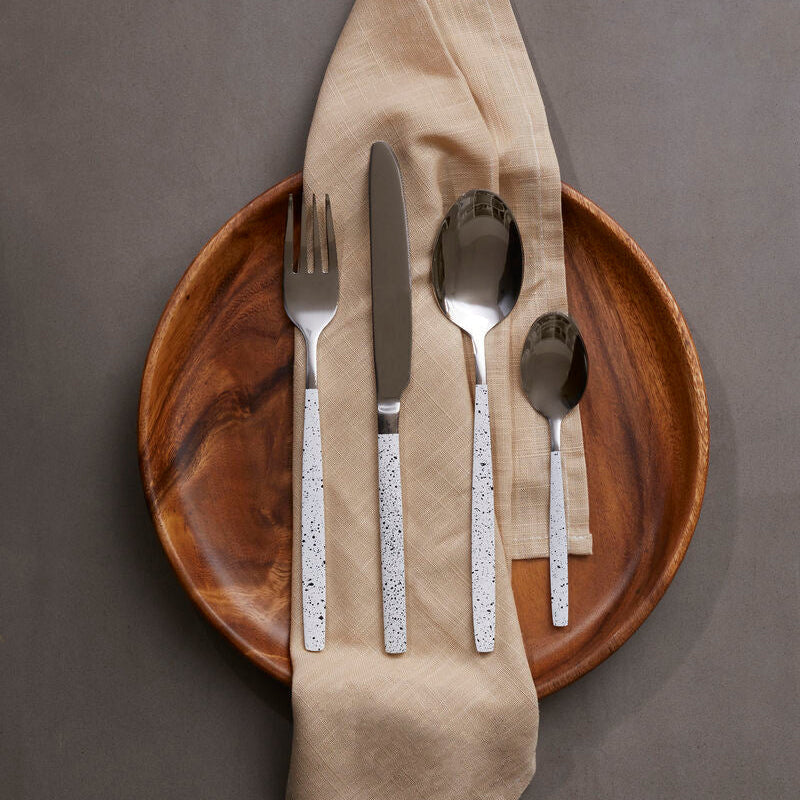 Orsina Avie 16 Piece Cutlery Set – White Marble Pattern Flatware