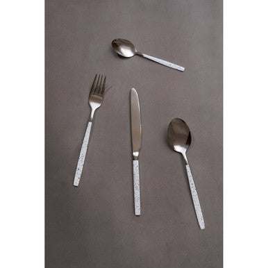 Orsina Avie 16 Piece Cutlery Set – White Marble Pattern Flatware