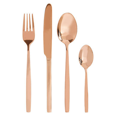 Orsina Avie 16-Piece Rose Gold Cutlery Set – Modern Mirror Finish