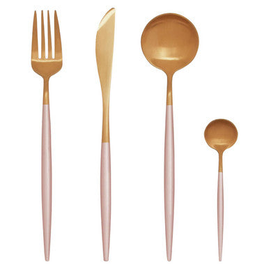 Orsina Avie 16-Piece Pink and Gold Cutlery Set | Modern Flatware