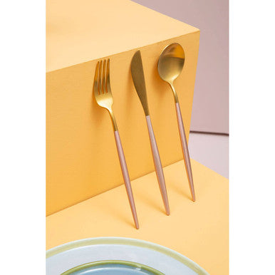 Orsina Avie 16-Piece Pink and Gold Cutlery Set | Modern Flatware