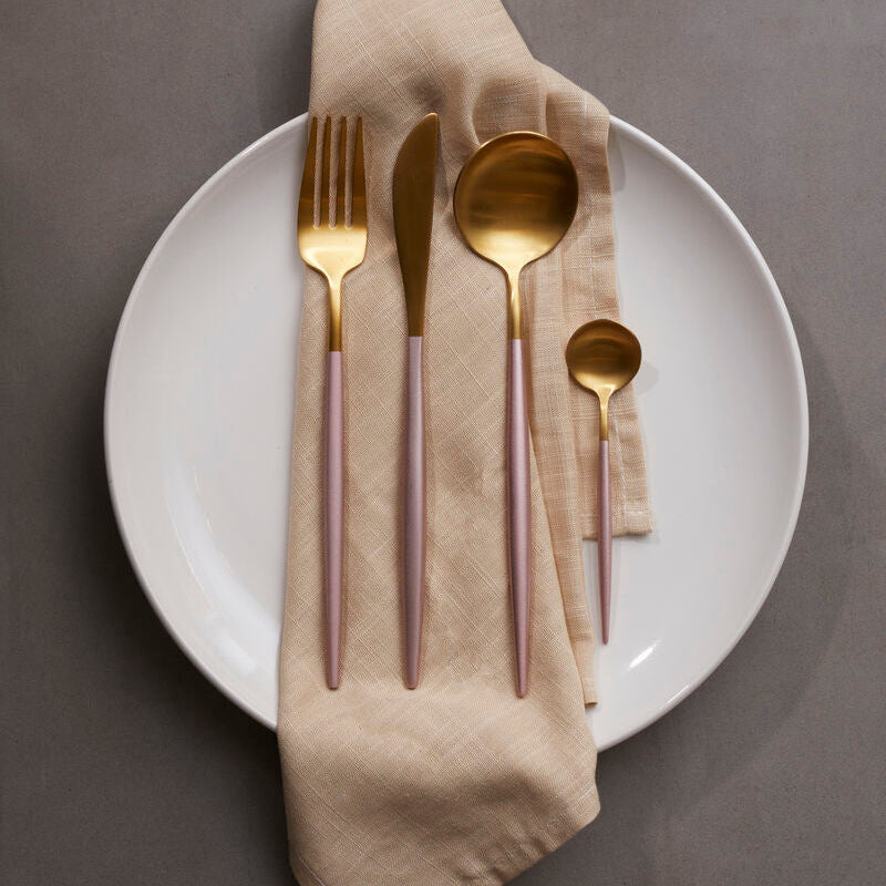 Orsina Avie 16-Piece Pink and Gold Cutlery Set | Modern Flatware