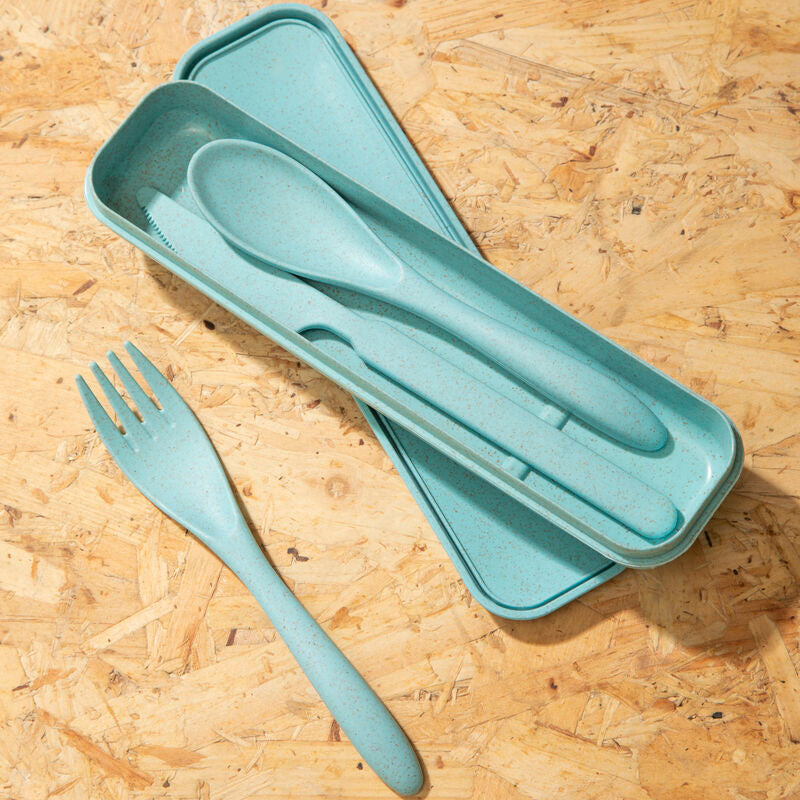 Orsina Wheat Straw Travel Cutlery Set – 3-Piece Portable Mint Utensils
