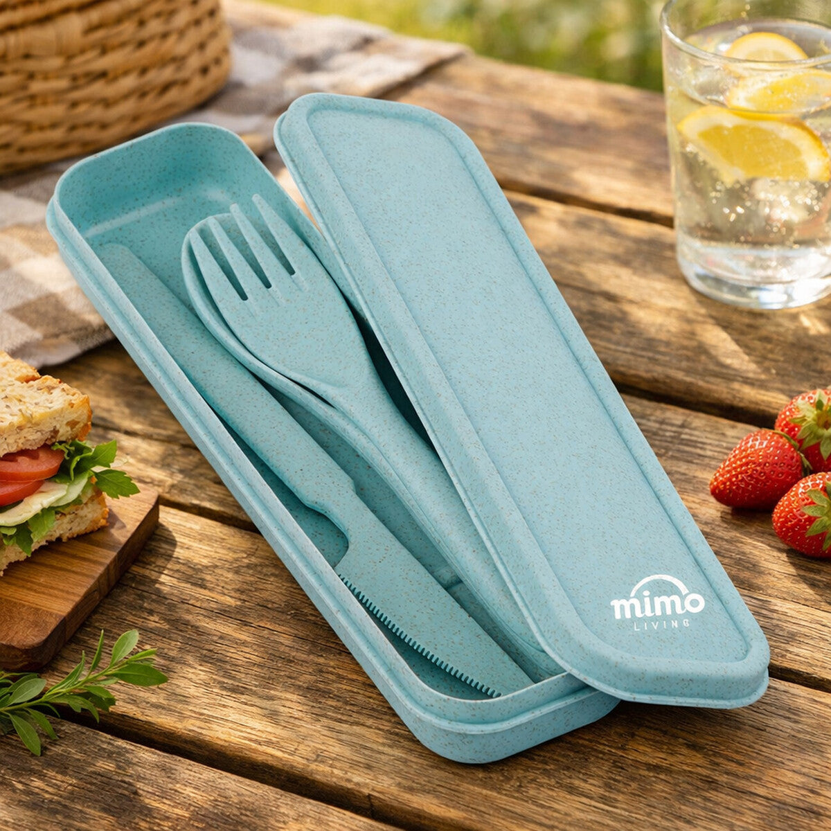 Orsina Wheat Straw Travel Cutlery Set – 3-Piece Portable Mint Utensils