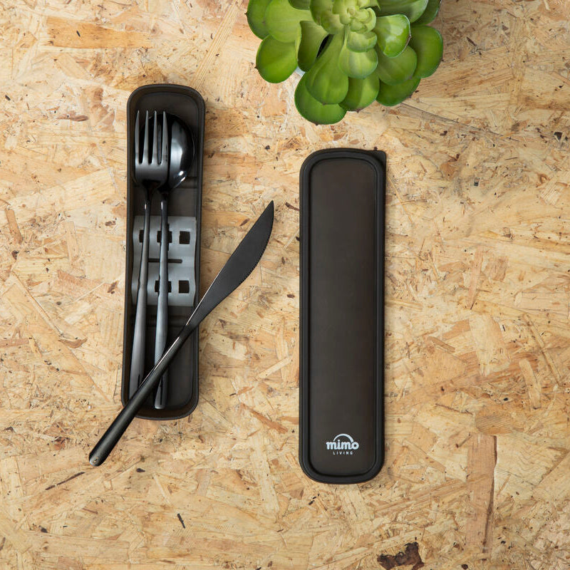 Orsina Black Travel Cutlery Set | 3-Piece Stainless Steel with Case