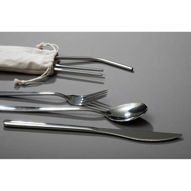 Orsina 6-Piece Silver Travel Cutlery Set | Stainless Steel & Wheat Case
